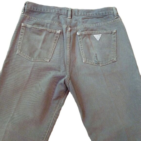 Vintage Guess Triangle Washed Olive Green Classic Fit Straight Leg Waist 32 - Picture 5 of 11